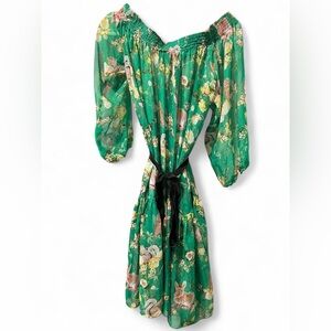 Off-the-shoulder Sheer Floral Animal Print Dress